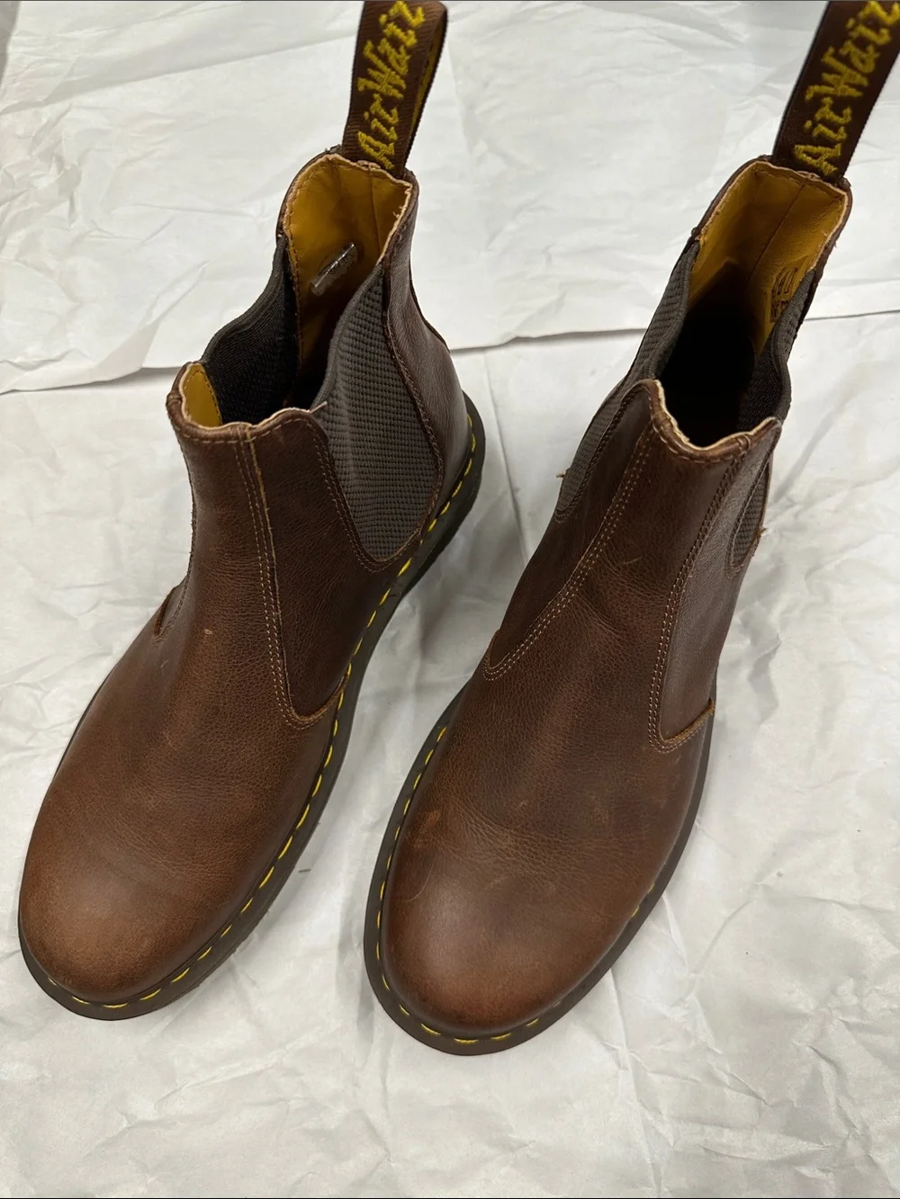 Dr. Martens Men’s Brown Chukka Chelsea Boots with Yellow Stitching size 11